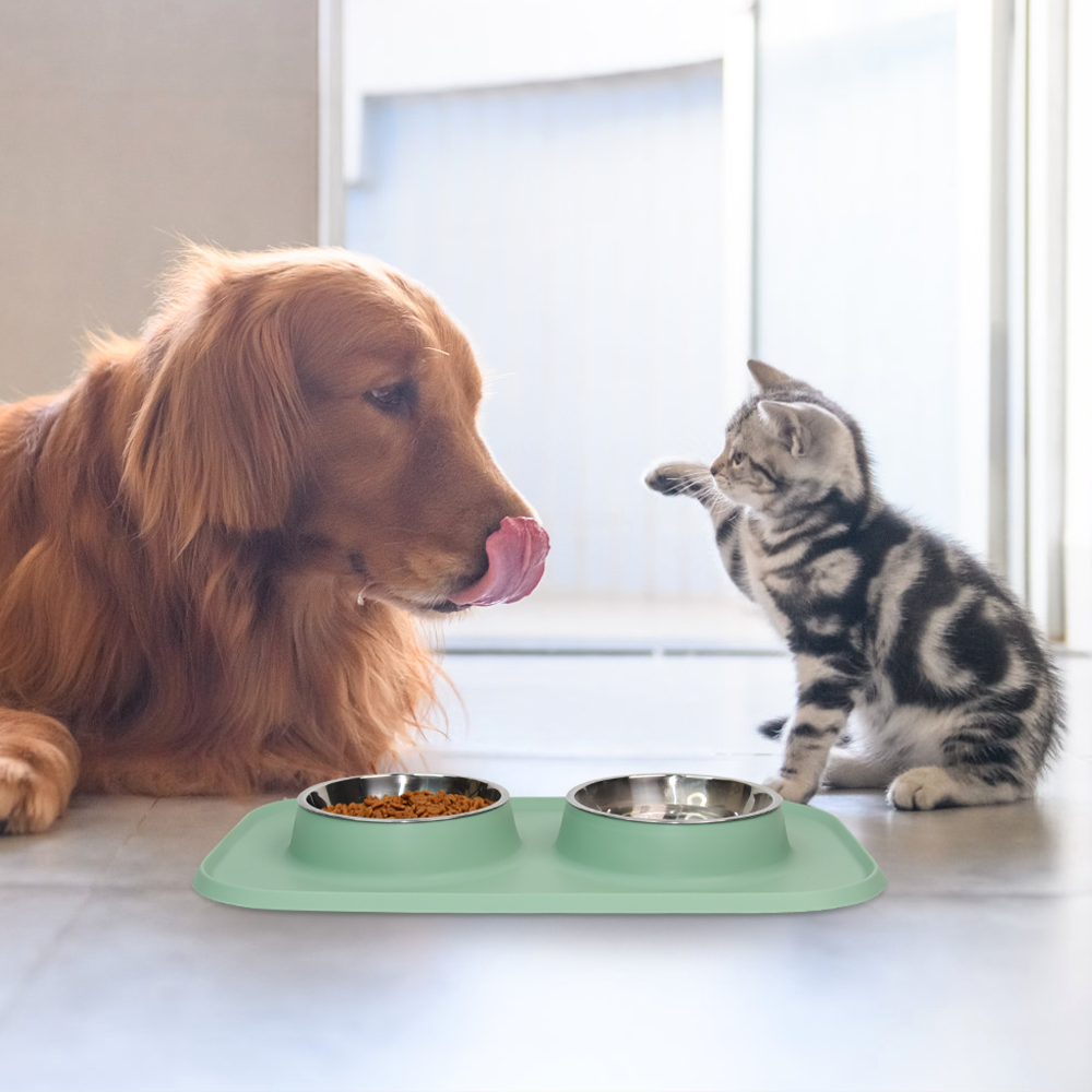 Silicone Dog Cat Bowls with Stainless Steel Bowls